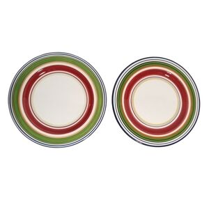 Pottery Barn Red Green Stoneware Dinner Plate Collection